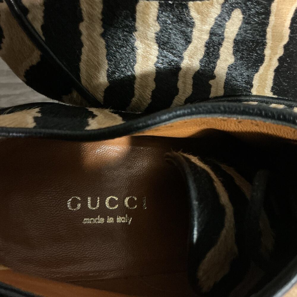 Gucci Tiger Print Haircalf LaceUp Heels Vintage Pumps Size US 7.5 - Picture 11 of 16